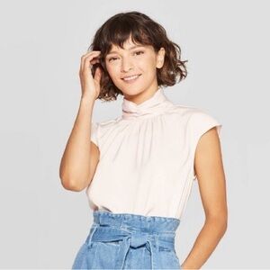 Pink Cap Sleeve High Neck Top. Who What Wear. Size Large.